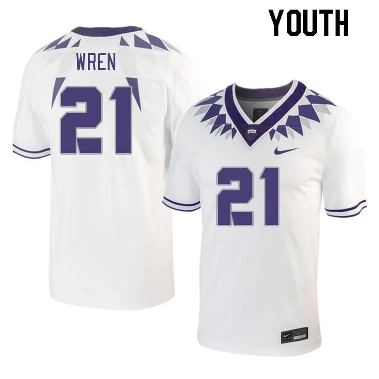 Youth #21 Corey Wren TCU Horned Frogs 2023 College Footbal Jerseys Stitched-White - Click Image to Close